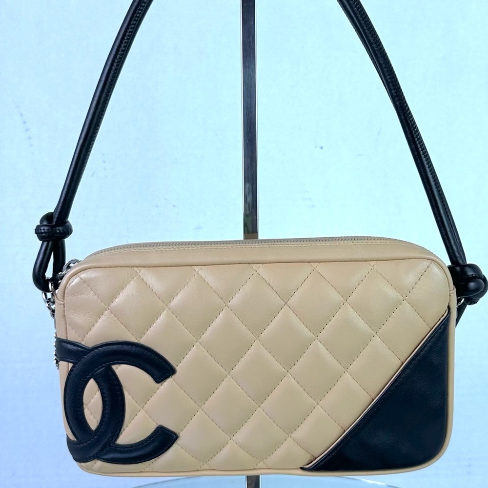 CHANEL Beige and Black Quilted Crossbody Bag